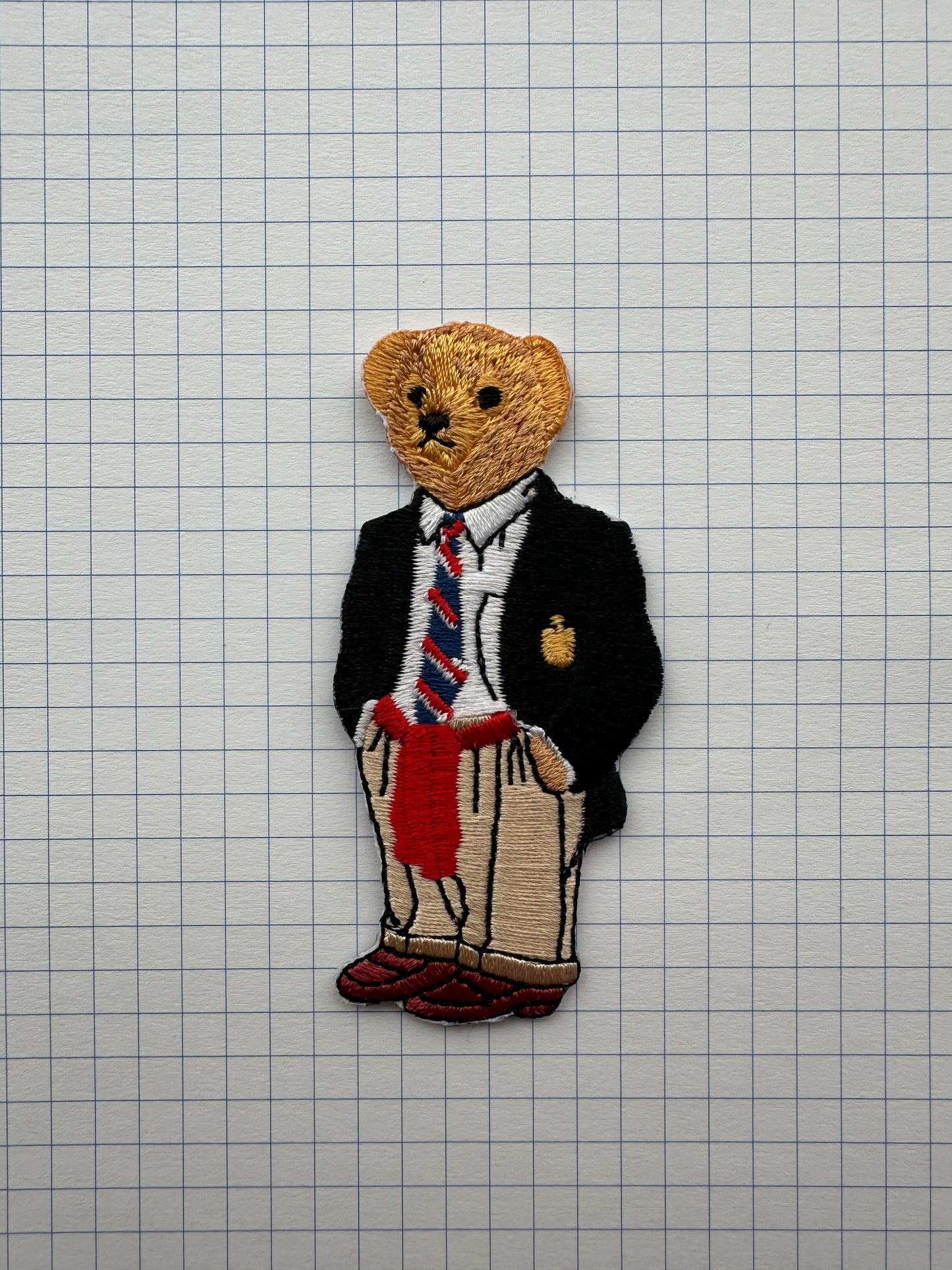 Bear In Beige Jeans Embroidered Iron On Patch