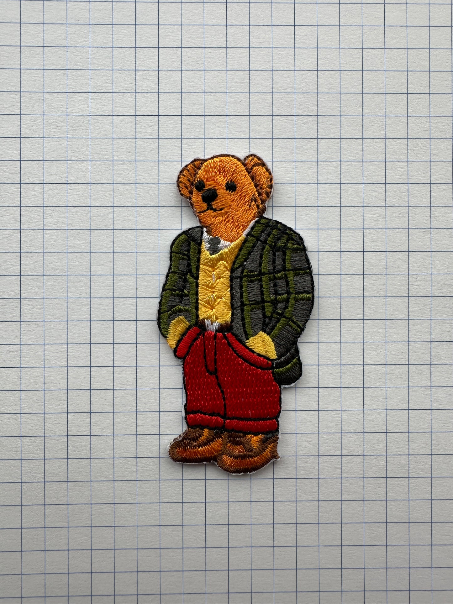 Bear In Red Jeans Embroidered Iron On Patch