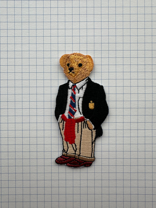 Bear In Beige Jeans Embroidered Iron On Patch